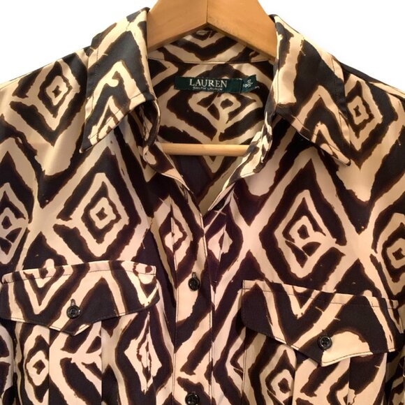 Lauren Ralph Lauren Ikat Diamond Print Collared Button-Up Sz 10P Dress W/ B - Picture 5 of 9